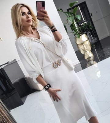  Dekolt, Szyta z Koła z Szarfą Logowana... elegancki glebokidekolt rozkloszowana napisy madeinitaly premiummoda