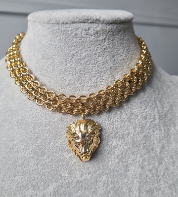  Choker Złoty Pleciony Łańcuch+ Głowa... zloto madeinpoland premiummoda skora