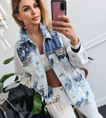  Jeansowa Katana Ti Day z Siatką Drobinki... jeans krysztaly zdobienia nity madeineu premiummoda srebro zloto