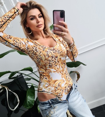  Personalizowany Materiał Logo Body Dekolt... dopasowane dlugirekaw glebokidekolt zdobienia madeinpoland premiummoda zloto