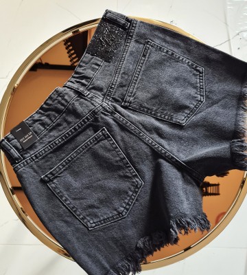  Czarne Szorty 100% Jeans Vintage Plakietka... jeans bawelna madeineu zdobienia krysztaly haft cekiny srebro zloto