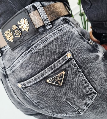  Półsportowe Jeansy Z Paskiem... jeans elastyczne zdobienia pasek madeineu srebro
