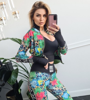  Rozpinana Bluza Na Stójce Lampasy Autograf... dopasowane stojka kwiaty drapieznyprint dlugirekaw suwaki madeinpoland premiummoda zloto