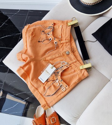  Szorty Vintage w Pomarańczu z Kryształami live jeans zdobienia madeineu