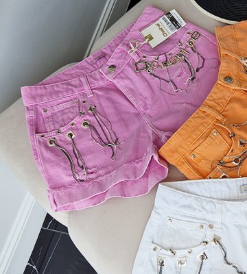  Szorty Vintage w Różu z Kryształami live jeans zdobienia madeineu