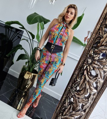  Wężowy Print Modelujący z Paskiem... dopasowane elastyczne zdobienia suwaki napisy madeinpoland premiummoda zloto