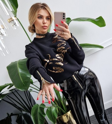  Bluza Z Regulacją Długośći Czarna Suwaki... swobodne bawelna kaptur zdobienia napisy madeinpoland premiummoda