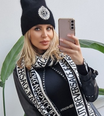  Czapka Wełniana Czarna z Logowana... welna dopasowane kaszmir