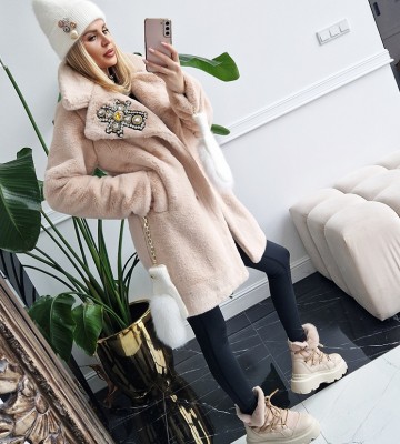  Płaszcz Zimowy Perfekcyjna Imitacja Krzyż... swobodne dlugirekaw krysztaly zdobienia madeinpoland premiummoda zloto