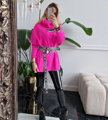  Sweter Oversize z Szalowym Golfem z Logo... dzianina welna zdobienia napisy pasek madeinpoland premiummoda