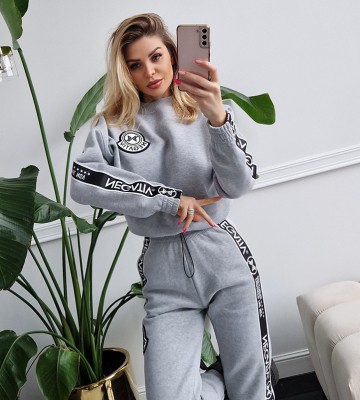  Komplet Dresowy Melanżowy z Lampasem+... swobodne sportowy bawelna napisy dlugirekaw madeinpoland premiummoda
