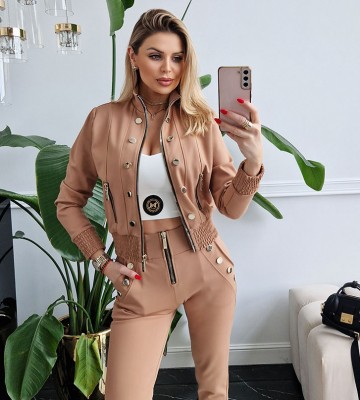  Bomberka z Dzianiny Modena z Suwakami I... dopasowane modelujace elastyczne zdobienia suwaki madeinpoland premiummoda zloto