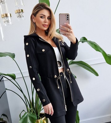  Bluza z Dzianiny Modena z Kapturem I Napami dopasowane modelujace elastyczne zdobienia suwaki madeinpoland premiummoda zloto