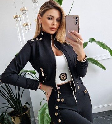  Bomberka z Dzianiny Modena z Suwakami I... dopasowane modelujace elastyczne zdobienia suwaki madeinpoland premiummoda zloto