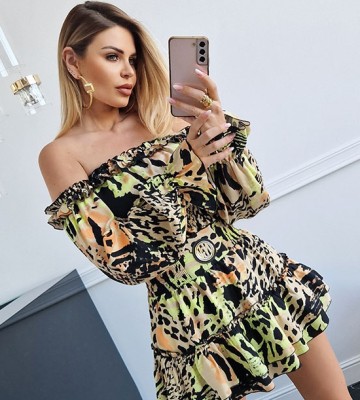  Bluzka Hiszpanka Print Leopard Modelująca swobodne modelujace hiszpanka delikatny zdobienia drapieznyprint madeinpoland premiummoda