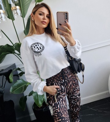  Bluza Biała Taliowana Winylowe Logo... swobodne bawelna kaptur zdobienia napisy madeinpoland premiummoda
