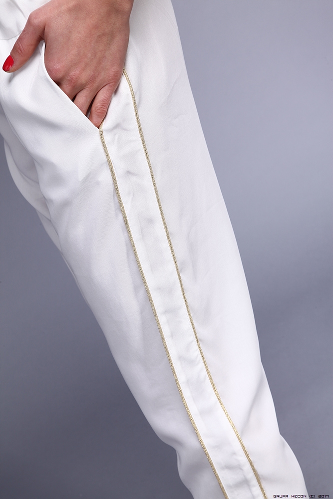 eureka overalls elegancki swobodne kieszonka blyszczace sznurowany lampasy blaszka premiummoda madeinitaly zloto