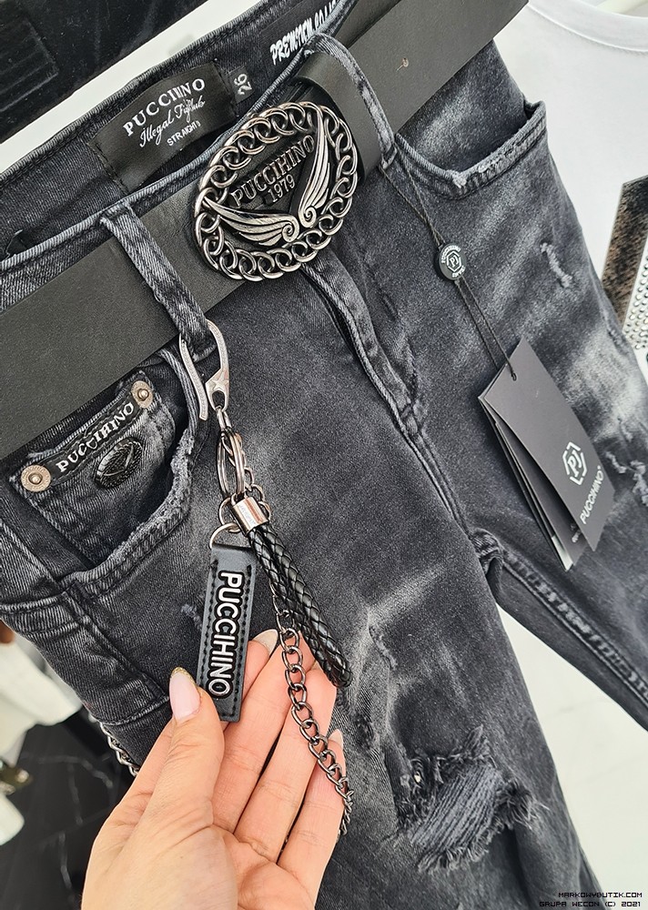 puccihino spodnie jeans madeineu madeinitaly srebro