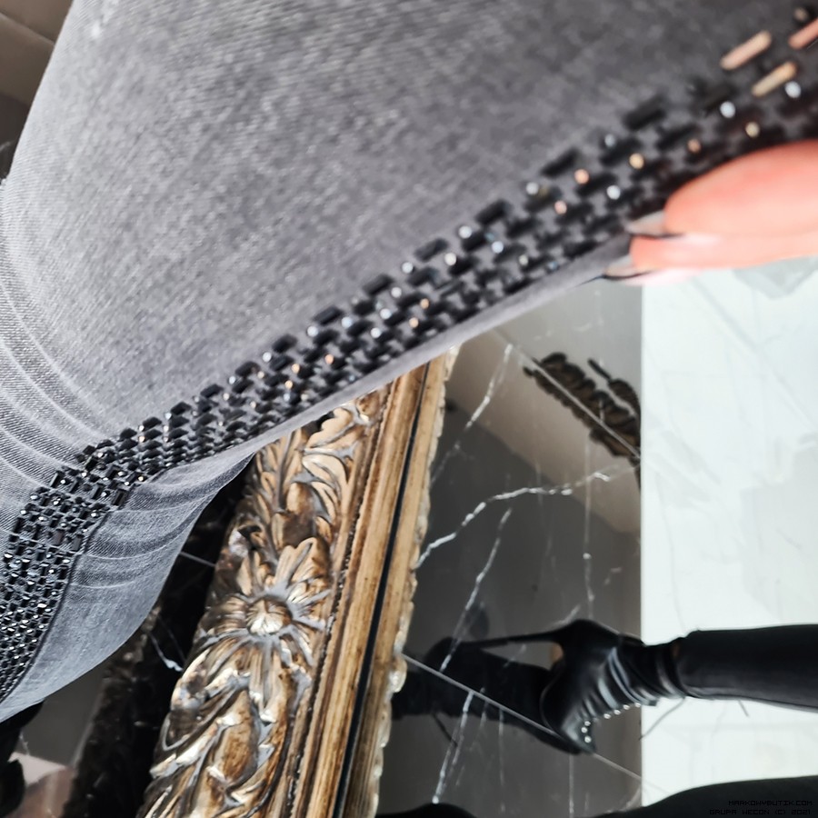 esparanto hose jeans dopasowane pasek elastyczne krysztaly zdobienia madeineu srebro