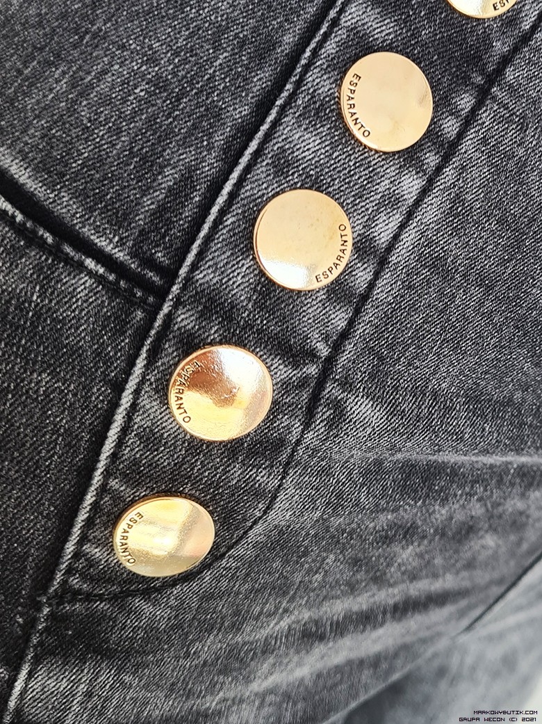 esparanto spodnie jeans dopasowane pasek elastyczne krysztaly zdobienia madeineu srebro