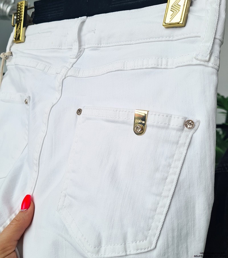 d-she spodnie modelujace jeans elastyczne blyszczace zdobienia krysztaly madeineu zloto