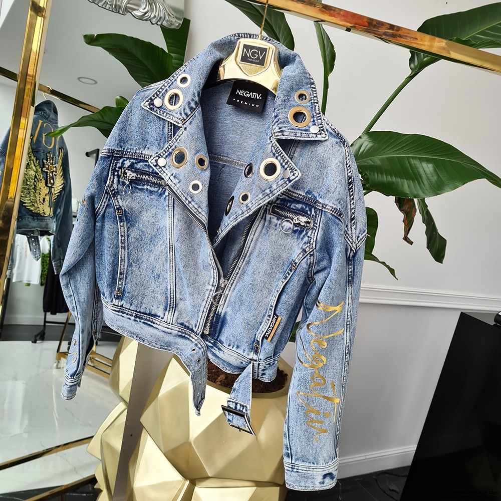 negativ kurtki jeans haft dekatyzowane dlugirekaw vintage madeinpoland premiummoda cekiny krysztaly zdobienia
