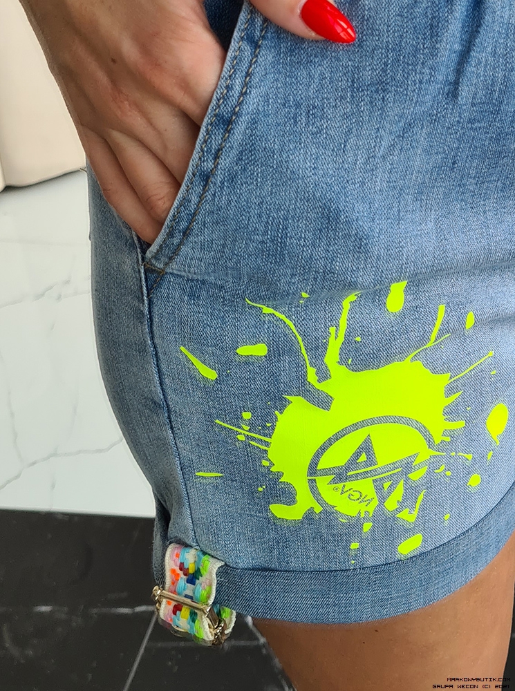 negativ šortky jeans dopasowane elastyczne zdobienia madeinpoland premiummoda