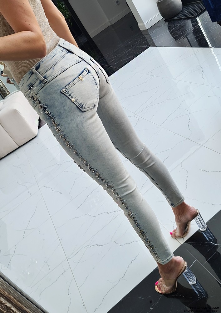 d-she kalhoty jeans elastyczne zdobienia krysztaly nity madeineu premiummoda zloto srebro
