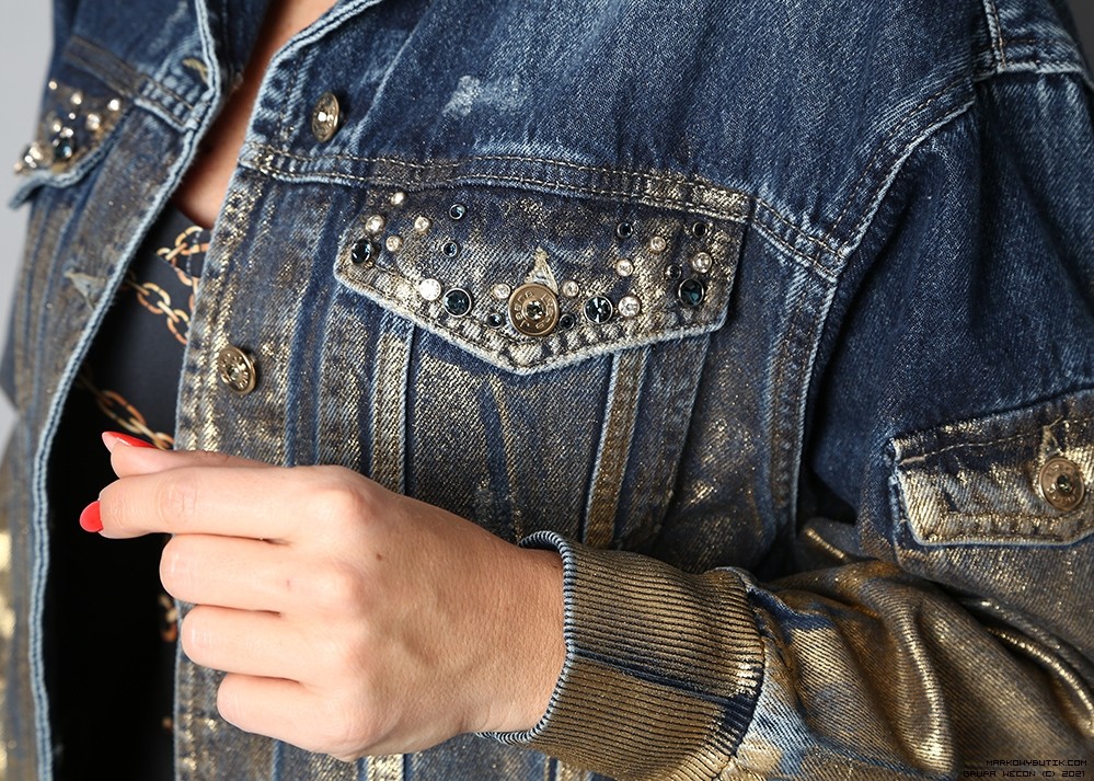 d-she jackets jeans kolnierzyk elastyczne zdobienia krysztaly nity zloto madeineu premiummoda