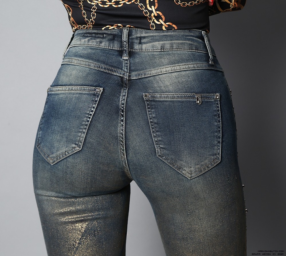 d-she pants/trousers jeans elastyczne zdobienia krysztaly nity madeineu premiummoda zloto srebro