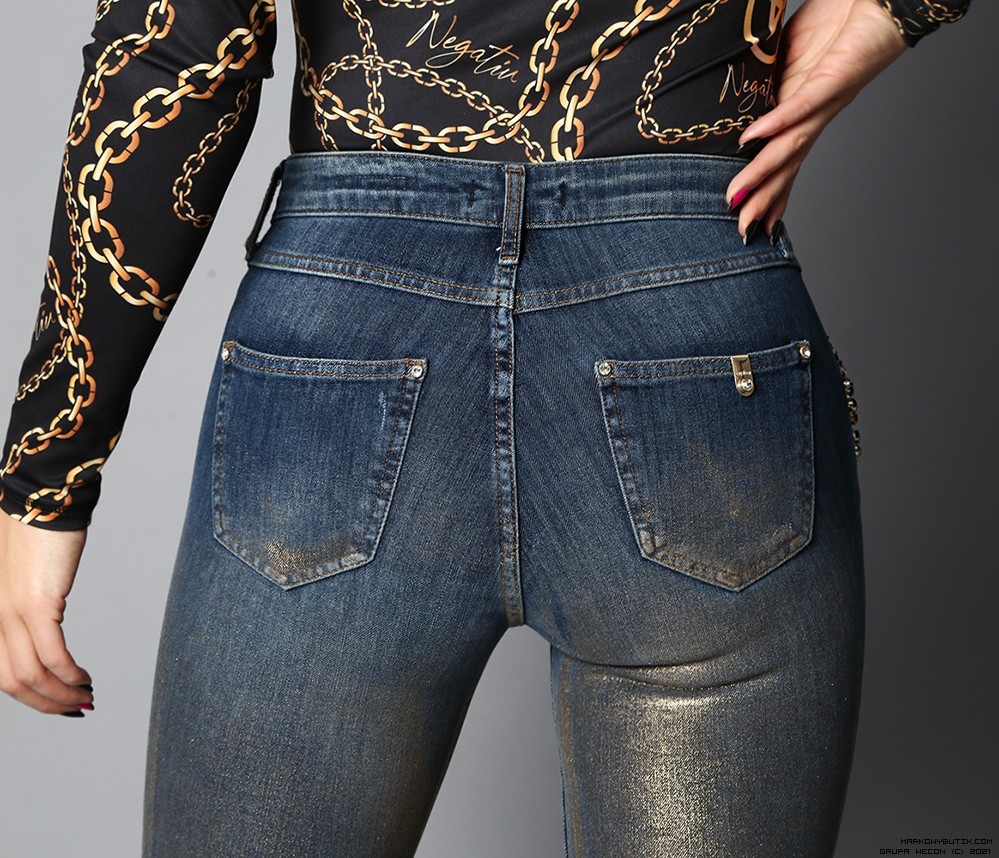 d-she spodnie jeans elastyczne zdobienia krysztaly nity madeineu premiummoda zloto srebro