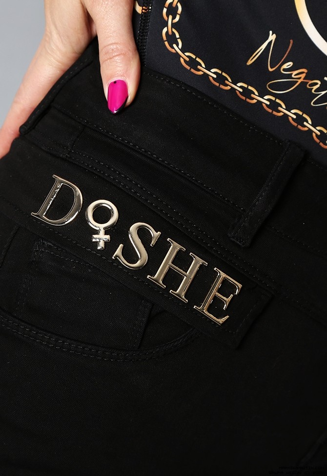 d-she spodnie dopasowane jeans blyszczace zdobienia napisy madeineu premiummoda zloto