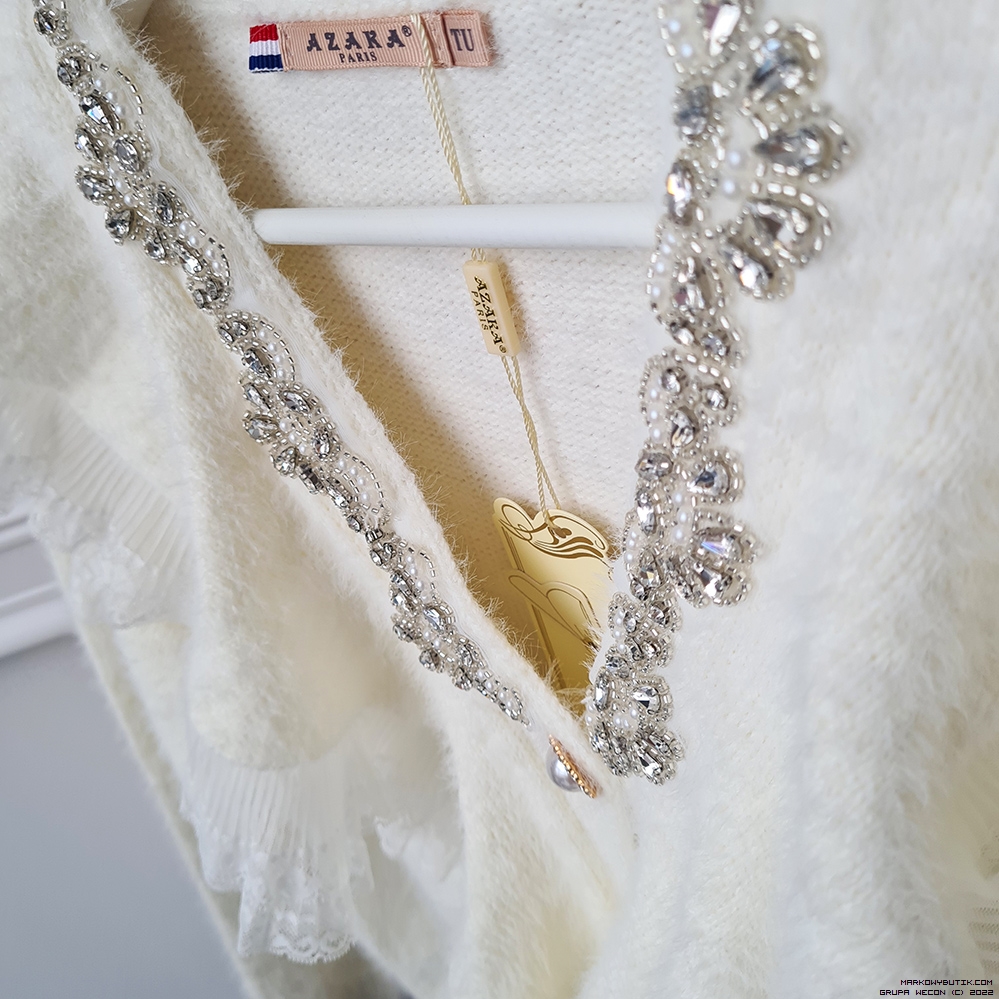 azara paris sweaters swobodne dzianina blyszczace dlugirekaw zdobienia krysztaly perly cyrkonie madeineu srebro zloto