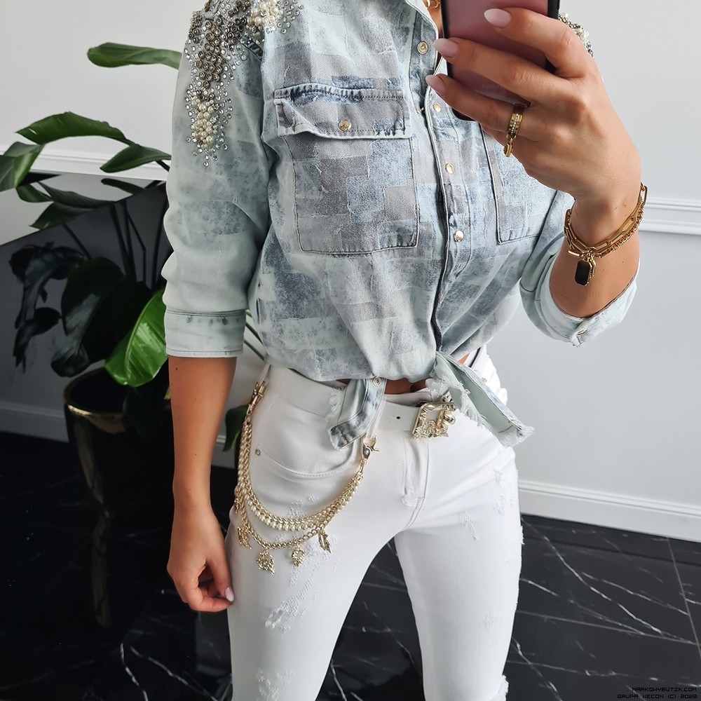 d-she брюки dopasowane jeans elastyczne vintage madeineu srebro zloto