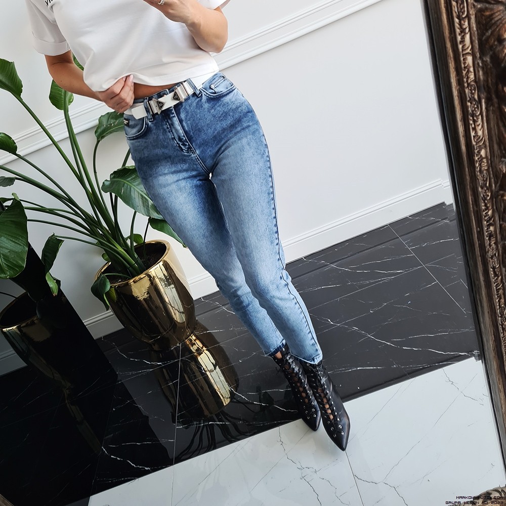 esparanto spodnie jeans elastyczne zdobienia pasek madeineu srebro