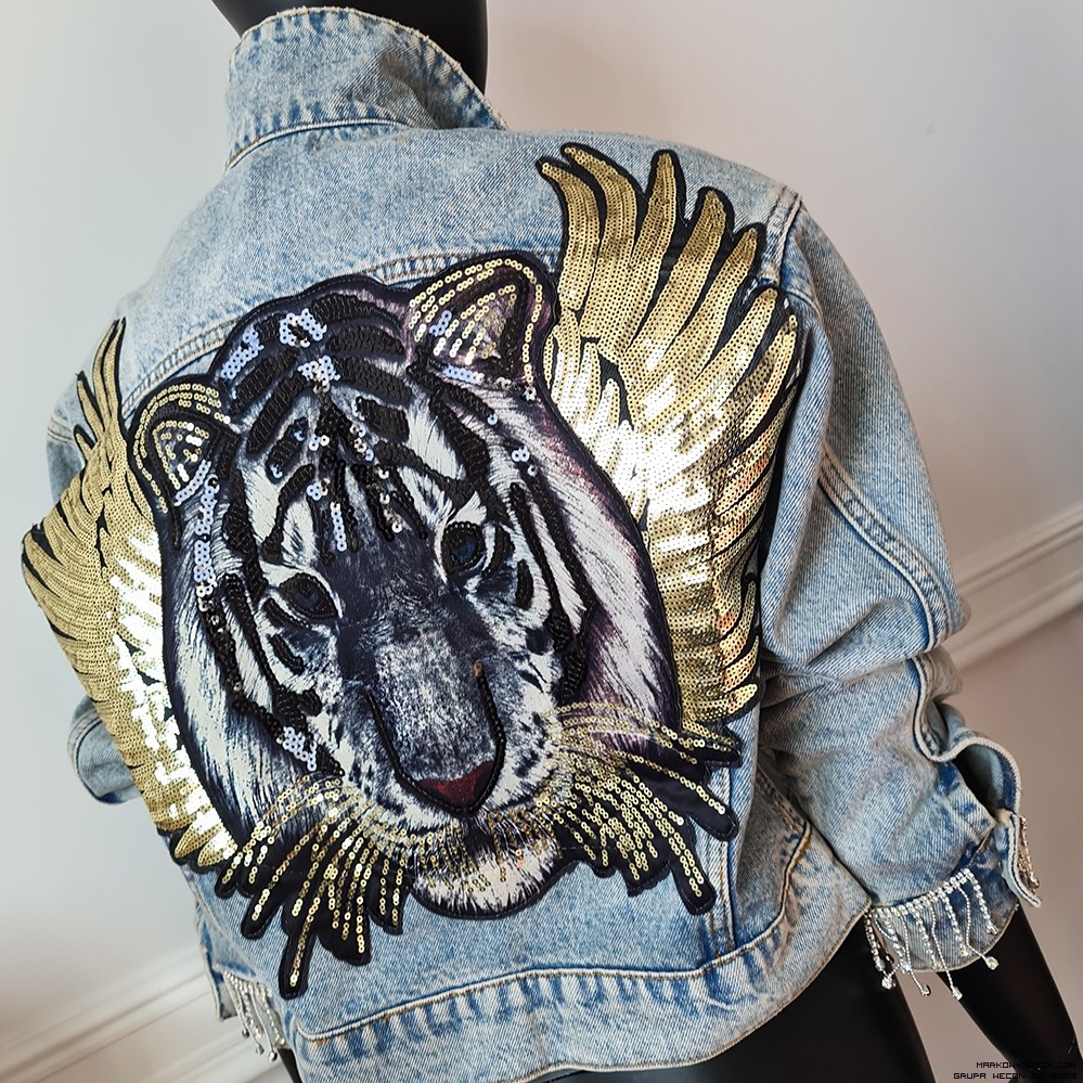 icone куртки jeans bawelna madeineu zdobienia krysztaly haft cekiny srebro zloto