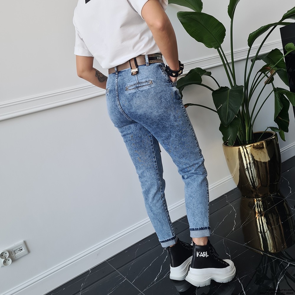 esparanto kalhoty jeans elastyczne zdobienia pasek madeineu srebro