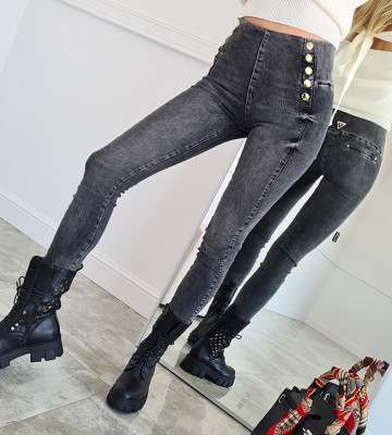 ESPARANTO ** Szare Modelujące Jeansy Złote Nity Przeszycia jeans dopasowane pasek elastyczne krysztaly zdobienia madeineu srebro
