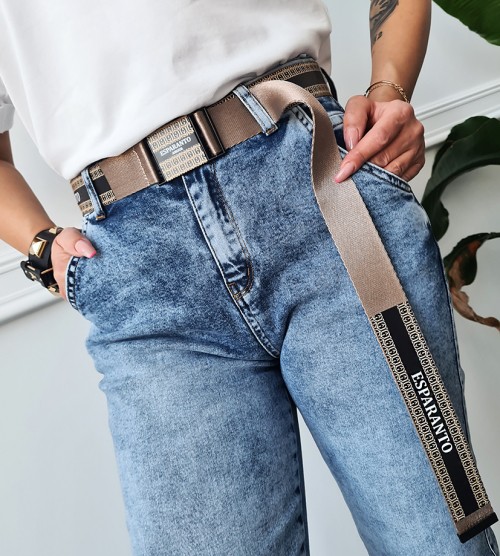 ESPARANTO ** Półsportowe Denim Jeansy Z Paskiem Fango jeans elastyczne zdobienia pasek madeineu srebro