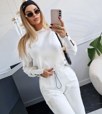 NEGATIV ** Bluza Z Regulacją Długośći Kremowa Biel/Beż Suwaki swobodne bawelna kaptur zdobienia napisy madeinpoland premiummoda