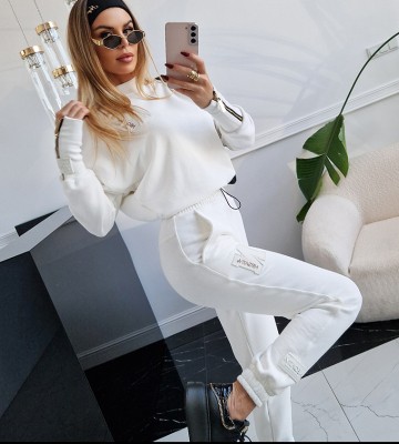 NEGATIV ** Spodnie Dresowe W Kremowej Bieli Elastomery swobodne bawelna kaptur zdobienia napisy madeinpoland premiummoda
