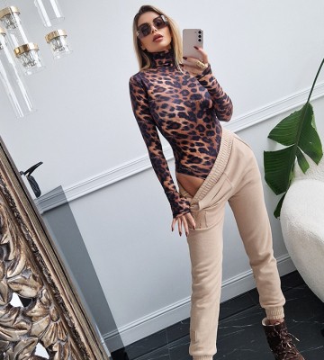 NEGATIV ** Body Modelujące Z Golfem i Mitenkami LAPERLA dopasowane dzianina zdobienia suwaki madeinpoland premiummoda zloto