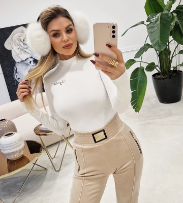 NEGATIV ** Body Modelujące W Off White+ Złote Logo 3d dopasowane dzianina zdobienia suwaki madeinpoland premiummoda zloto