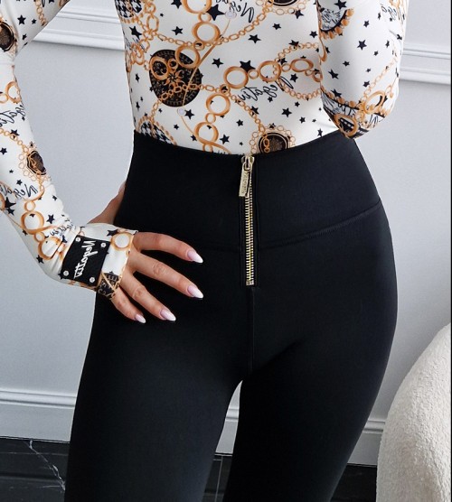 NEGATIV ** Modelujące Ocieplone Legginsy Bezszwowy Bok dopasowane modelujace wysokatalia elastyczne zdobienia blaszka madeinpoland premiummoda zloto haft suwaki