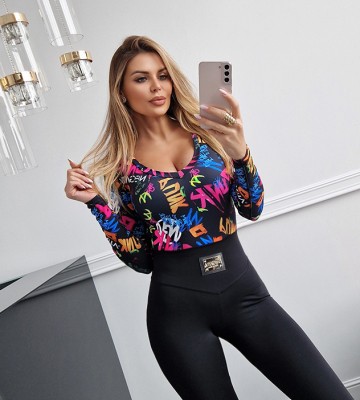 NEGATIV ** Modelująca Body Z Dekoltem w princie PUNK dopasowane elastyczne matowe odwazne glebokidekolt dlugirekaw drapieznyprint madeinpoland premiummoda