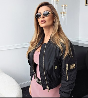 NEGATIV ** Bomberka Ortalionowa w Czerni Na Suwak+ Blaszka dzianina ortalion sciagacze matowe blyszczace kaptur dlugirekaw zdobienia suwaki madeinpoland premiummoda zloto