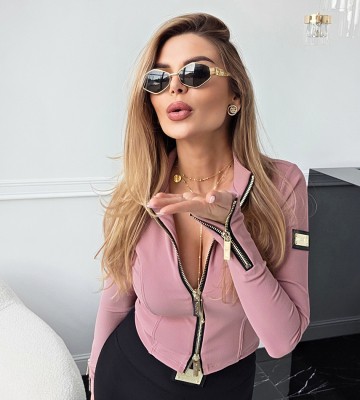 NEGATIV ** Biała Modelująca Bluzka ze Złotymi Suwakami+ Logo dopasowane dzianina zdobienia suwaki madeinpoland premiummoda zloto