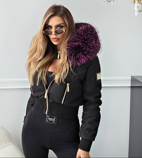 NEGATIV ** Kurtka Z Kapturem Ocieplona Bomber Slimowany dzianina ortalion sciagacze matowe blyszczace kaptur dlugirekaw zdobienia suwaki madeinpoland premiummoda zloto