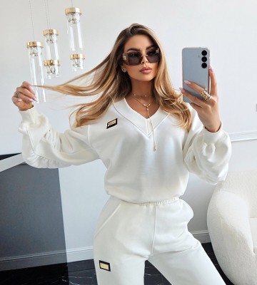 NEGATIV ** Bluza Z Dekoltem, Designerskim Rękaw, Blaszka swobodne bawelna kaptur zdobienia napisy madeinpoland premiummoda