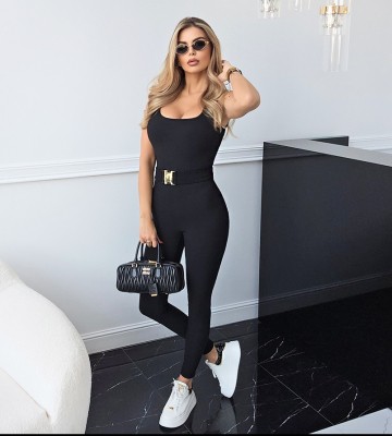 NEGATIV ** Kombinezon z Dzianiny SABRINA Z Dekoltem+ Pasek dopasowane elastyczne zdobienia suwaki napisy madeinpoland premiummoda zloto